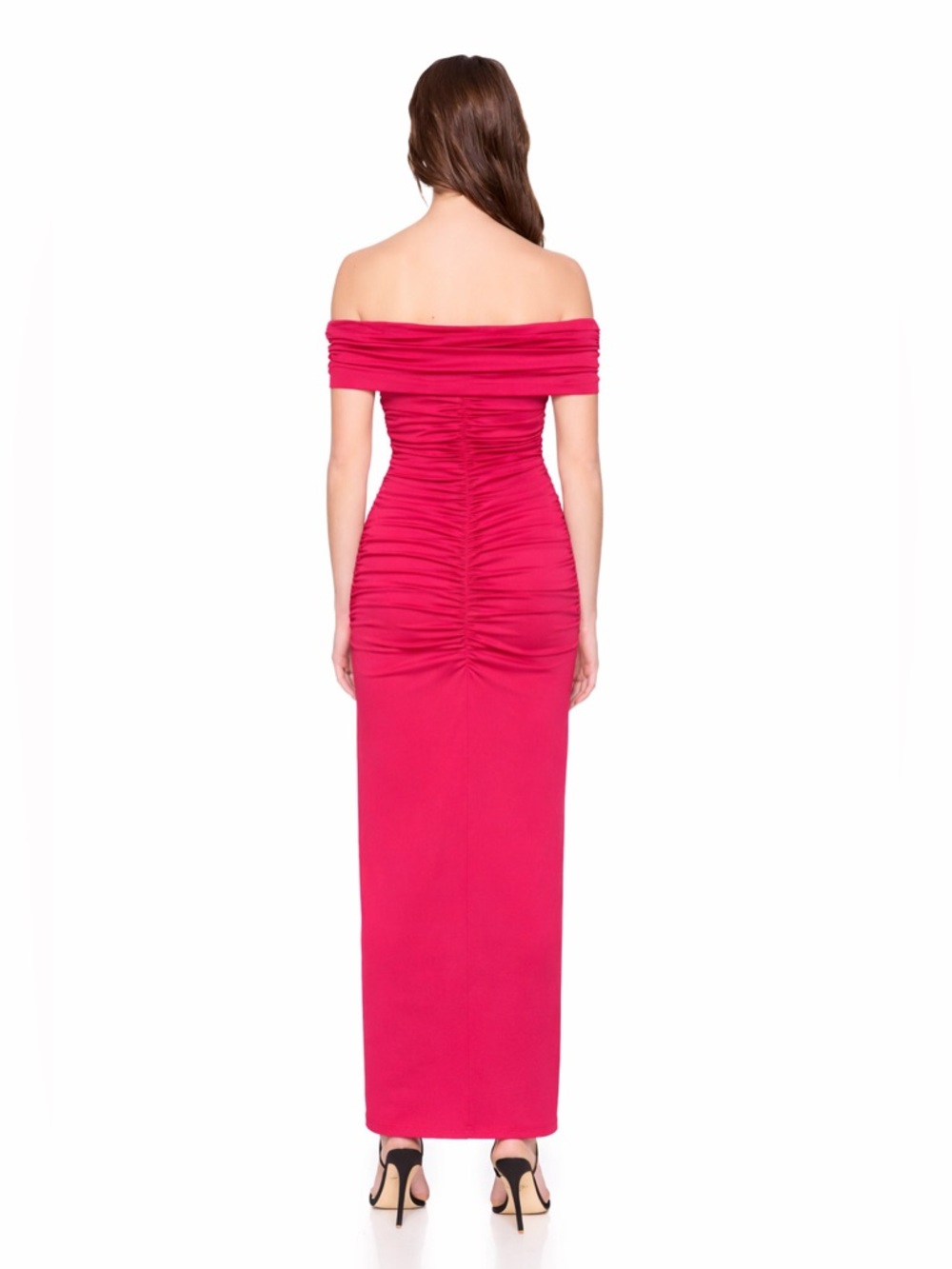 New! Susana Monaco V Wire Gathered Off Shoulder Ruched Maxi Dress 💗 Small NWT! - Picture 5 of 12